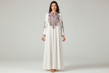 Loose Long Sleeve V-Neck Printed Casual Dress For Women