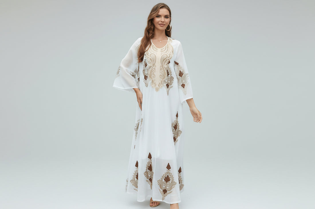 Muslim Embroidery Mesh Dress