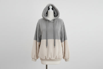 Women Casual Plush Hoodies Zipper Patchwork Hooded Drawstring Sweatshirt Autumn Winter Lady Hooded Warm Loose Tops