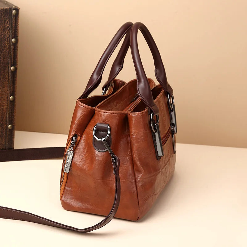 Hot Sale Of The Season Stylish Large Capacity Three-Layer Color Block Handbag Women's Bag Retro Style PU Material Boston Bag...