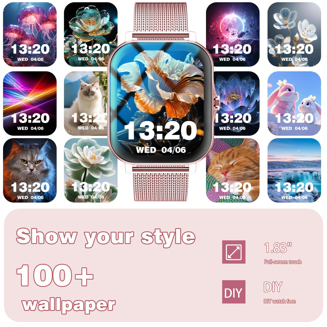 1.83" Dual-Strap Smart Watch – HD Display, Wireless Calls, Custom Wallpapers. Android/iOS Compatible. Fitness, Alerts, Music Con