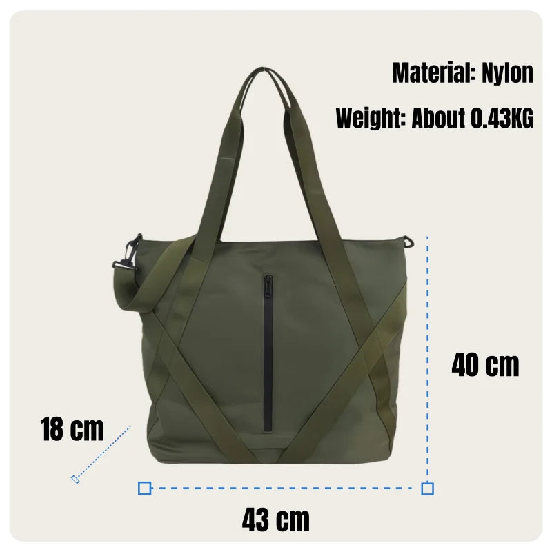 Fashionable Large-Capacity Storage Instagram-Style Unisex Student Nylon Water-Repellent Material Black Dark Green Handbag Crossbody Shoulder Travel Bag Tote Bag