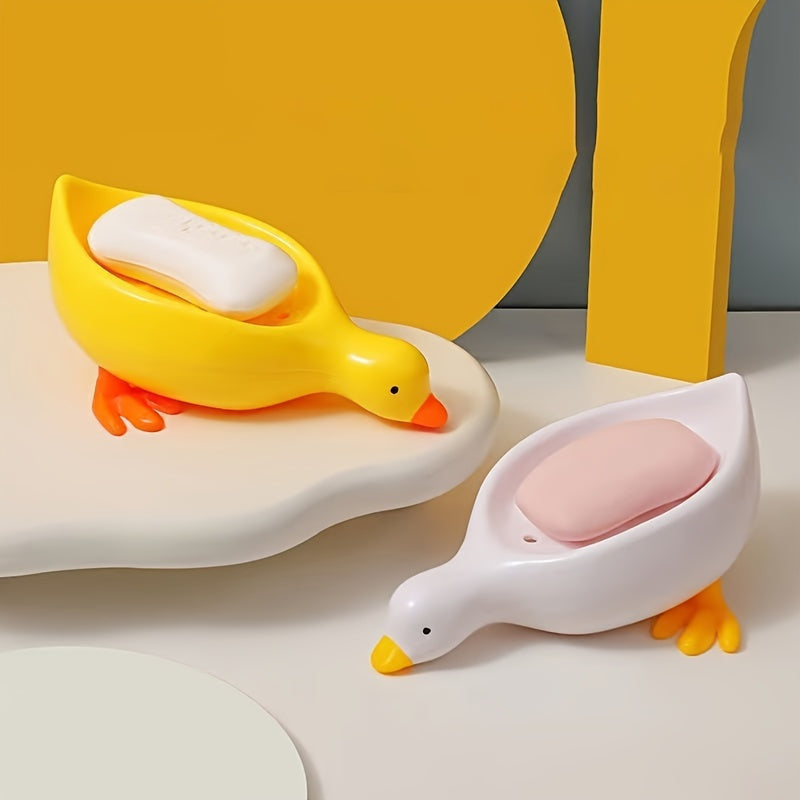 Duck-Shaped Soap Dish That Drains Itself, Rectangular Plastic Soap Holder for The Bathroom, Charming Waterfall Design Soap Tray, Easy to Clean And Store.