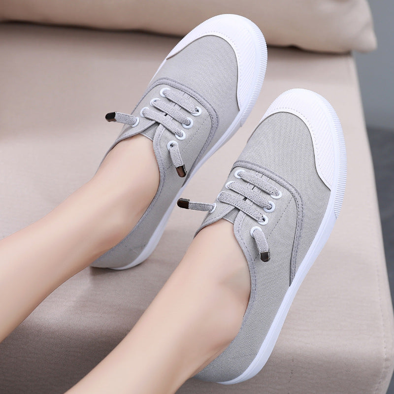 Womens Versatile White Canvas Shoes Student-friendly Flat-soled Sneakers