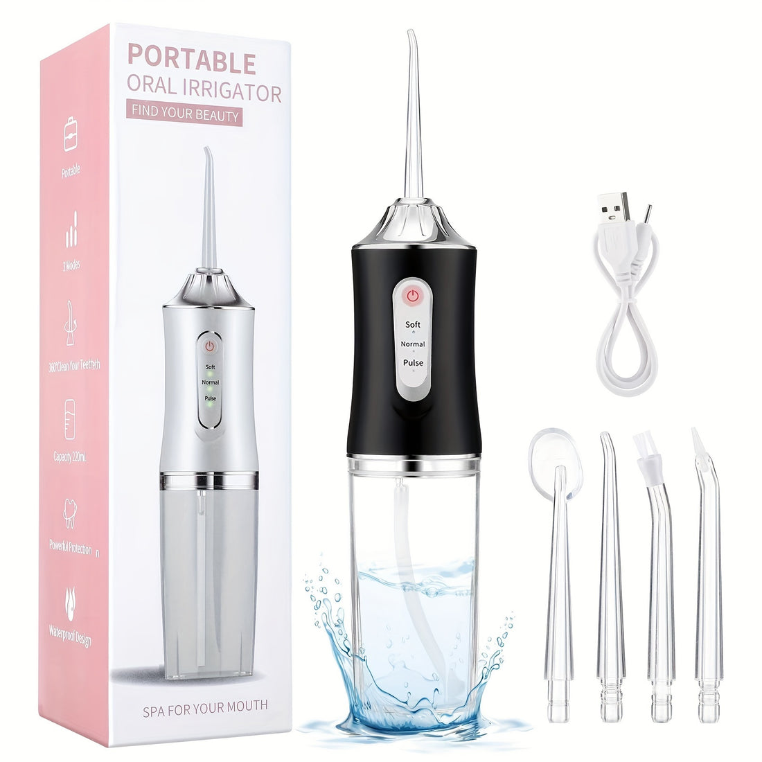 Portable USB- Water Flosser Oral Irrigator with USB, -Odor Technology & Multiple Modes Suitable for Home Use, Care Device for Teeth Cleaning, Gum Hygiene, for Oral Irrigation System
