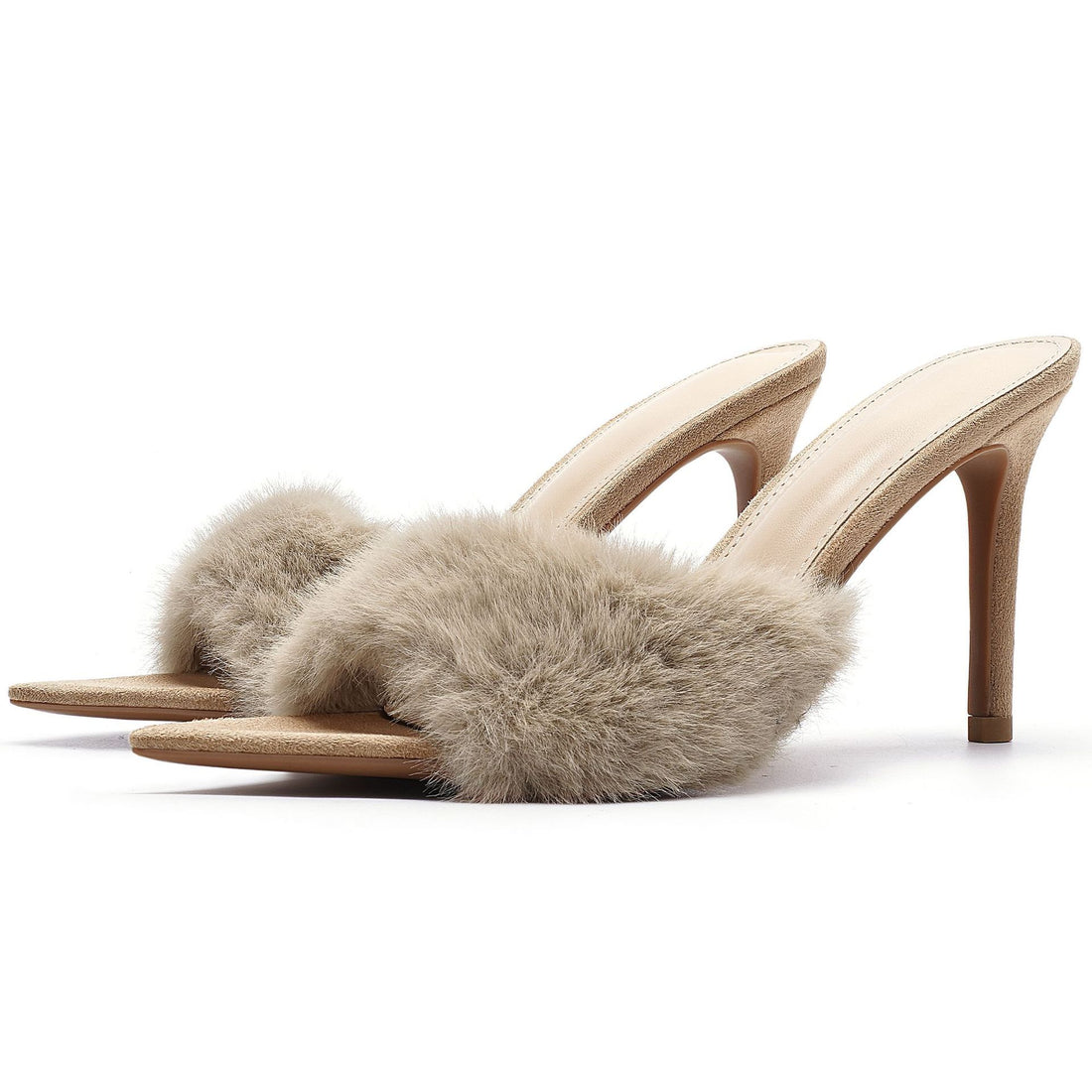 Pointed-toe Slender High-heel Non-slip Plush Shoes High-heel Slippers